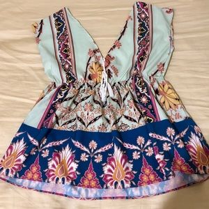 Colorful Zara blouse!! 💙🌸🌷